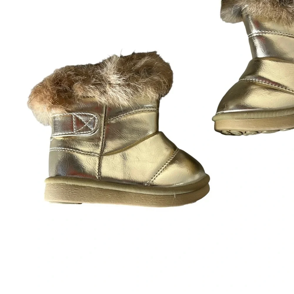 BABY GIRL Faux Fur Gold and Black‎ Boots Set of 2